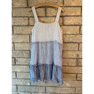 Rails Blue & White Striped Tiered Sleeveless Dress Medium Cotton Blend Womens